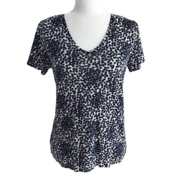 LOFT v-neck navy print tee - Picture 1 of 6